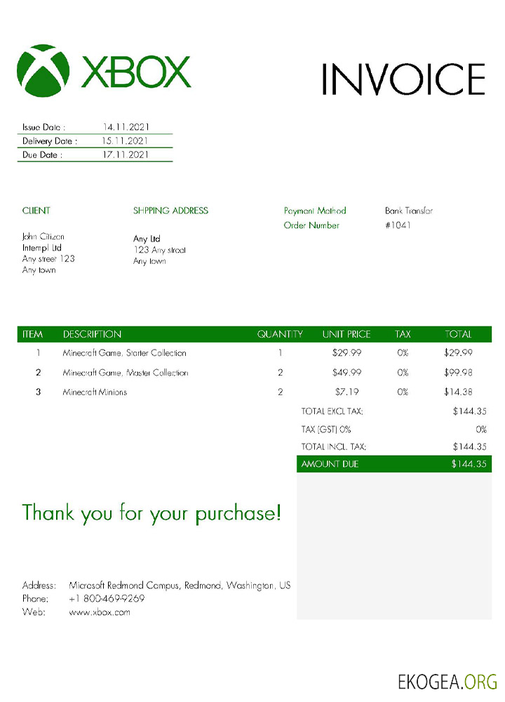 Modèle de facture Xbox aux États , Unis